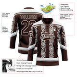 Custom Brown Gray-White 3D Pattern Abstract Shape Hockey Lace Neck Jersey