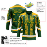Custom Green Gold-White 3D Pattern Abstract Shape Hockey Lace Neck Jersey