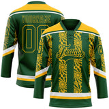 Custom Green Gold-White 3D Pattern Abstract Shape Hockey Lace Neck Jersey