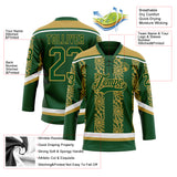 Custom Green Old Gold-White 3D Pattern Abstract Shape Hockey Lace Neck Jersey