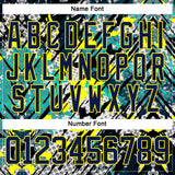 Custom Navy Light Yellow-Aqua 3D Pattern Abstract Grunge Hockey Lace Neck Jersey