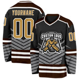 Custom Black Old Gold Gray Brown-White 3D Pattern Cyber Mecha E-sport Hockey Jersey