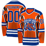 Custom Orange Royal-White 3D Pattern Cyber Mecha E-sport Hockey Jersey