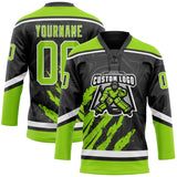 Custom Black Neon Green-White 3D Splash Art Hockey Lace Neck Jersey