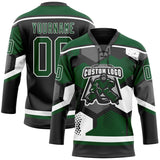 Custom Green Black-White 3D Pattern Geometric Shape Hockey Lace Neck Jersey