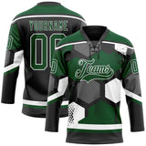 Custom Green Black-White 3D Pattern Geometric Shape Hockey Lace Neck Jersey