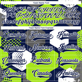 Custom Neon Green Navy-White 3D Pattern Geometric Shape Hockey Lace Neck Jersey