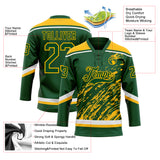 Custom Green Gold-White 3D Splash Art Hockey Lace Neck Jersey