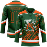 Custom Green Orange-White 3D Splash Art Hockey Lace Neck Jersey