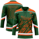 Custom Green Orange-White 3D Splash Art Hockey Lace Neck Jersey