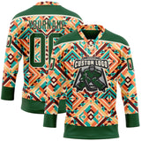 Custom Green Cream 3D Pattern Native Americans Tribal Indigenous People Hockey Lace Neck Jersey