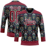 Custom Navy Crimson-White 3D Pattern Native Americans Tribal Indigenous People Hockey Lace Neck Jersey