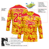 Custom Camo Fire Red Gold-White 3D Camouflage Hockey Lace Neck Jersey