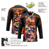Custom Camo Black-Orange 3D Camouflage Pixel Hockey Lace Neck Jersey