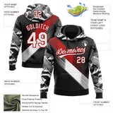 Custom Stitched Black White-Red 3D Pattern Design E-sports Pullover Sweatshirt Hoodie