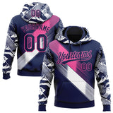 Custom Stitched Navy Pink-White 3D Pattern Design E-sports Pullover Sweatshirt Hoodie