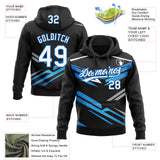 Custom Stitched Black White-Sky Blue 3D Pattern Design E-sports Pullover Sweatshirt Hoodie
