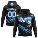 Custom Stitched Black White-Sky Blue 3D Pattern Design E-sports Pullover Sweatshirt Hoodie