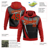 Custom Stitched Red Black Old Gold-White 3D Pattern Design E-sports Pullover Sweatshirt Hoodie