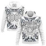 Custom Stitched White Black 3D Pattern Design Medusa Pullover Sweatshirt Hoodie