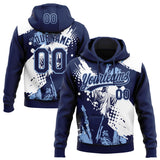 Custom Stitched Navy Light Blue-White 3D Pattern Design Religion Jesus Christ Pullover Sweatshirt Hoodie