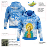 Custom Stitched Powder Blue White 3D Pattern Design Religion The Virgin Mary Pullover Sweatshirt Hoodie
