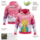 Custom Stitched Neon Pink Purple-White 3D Pattern Design Religion The Virgin Mary Pullover Sweatshirt Hoodie