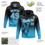 Custom Stitched Black Sky Blue-White 3D Pattern Design Knight Pullover Sweatshirt Hoodie