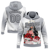 Custom Stitched Gray Black-White 3D Pattern Design Religion The Virgin Mary Pullover Sweatshirt Hoodie