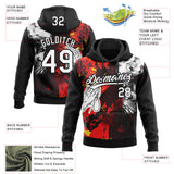 Custom Stitched Black White-Fire Red 3D Pattern Design Religion Praying Hands Pullover Sweatshirt Hoodie