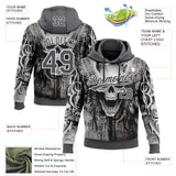 Custom Stitched Steel Gray Black-White 3D Skull Pattern Pullover Sweatshirt Hoodie