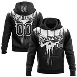 Custom Stitched Black White 3D Skull Pattern Pullover Sweatshirt Hoodie