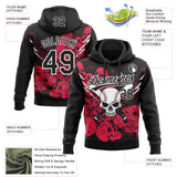 Custom Stitched Black Neon Pink-White 3D Skull Pattern Pullover Sweatshirt Hoodie
