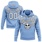 Custom Stitched Light Blue White-Black 3D Skull Pattern Pullover Sweatshirt Hoodie