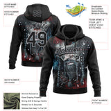 Custom Stitched Black Gray 3D Pattern Design Viking Pullover Sweatshirt Hoodie