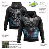 Custom Stitched Black Gray 3D Skull Pattern Pullover Sweatshirt Hoodie