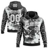 Custom Stitched Black White-Steel Gray 3D Skull Poker Pattern Pullover Sweatshirt Hoodie