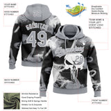 Custom Stitched Gray Black-White 3D Skull Pattern Pullover Sweatshirt Hoodie