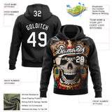 Custom Stitched Black White 3D Skull Pattern Pullover Sweatshirt Hoodie