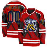 Custom Red Navy Black Gold-White 3D Pattern Cyber Mecha E-sport Hockey Jersey