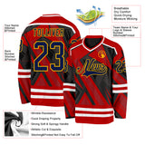 Custom Red Navy Black Gold-White 3D Pattern Cyber Mecha E-sport Hockey Jersey