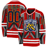 Custom Red Navy Black Gray Gold-White 3D Pattern Cyber Mecha E-sport Hockey Jersey