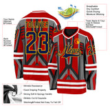 Custom Red Navy Black Gray Gold-White 3D Pattern Cyber Mecha E-sport Hockey Jersey