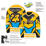 Custom Gold Brown Blue Black-White 3D Pattern Cyber Mecha E-sport Hockey Jersey