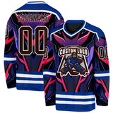 Custom Royal Brown Black Red Purple-White 3D Pattern Cyber Mecha E-sport Hockey Jersey