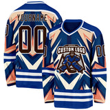 Custom Royal Brown Orange Cream-White 3D Pattern Cyber Mecha E-sport Hockey Jersey