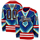 Custom Red Brown Blue Yellow-White 3D Pattern Cyber Mecha E-sport Hockey Jersey