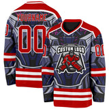 Custom Red Blue Black Purple-White 3D Pattern Cyber Mecha E-sport Hockey Jersey