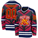 Custom Navy Red Black Yellow-White 3D Pattern Cyber Mecha E-sport Hockey Jersey