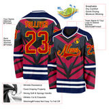 Custom Navy Red Black Yellow-White 3D Pattern Cyber Mecha E-sport Hockey Jersey